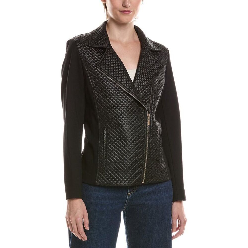Anne Klein Womens Combo Asymmetrical Moto Jacket